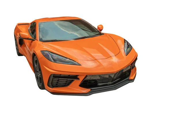 Donker Oranje Sportauto Isoleren Tegen Witte Achtergrond — Stockfoto