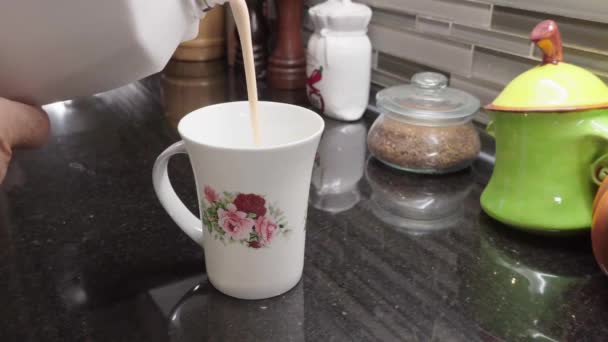 Man Pours Brown Kefir Beautiful Cup — Video