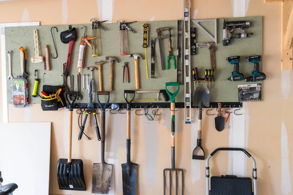 Board Garage Wall Attached Tools — ストック写真