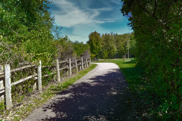 Wooden Fence Made Wooden Poles Turn Road Park — Stock Photo, Image