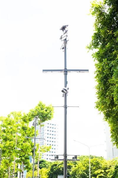 Public Lamp Spotlight Sky Lamp Spotlight Blurry Sky Tree Background — Stockfoto