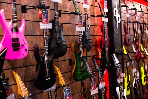 Bangkok Tailandia Ago 2022 Enfoque Selectivo Guitarra Eléctrica Tienda Guitarras — Foto de Stock