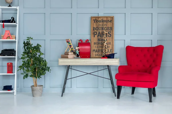 Chambre Intérieure Moderne Pour Écolier Avec Bureau Chaise Livres Abaque — Photo