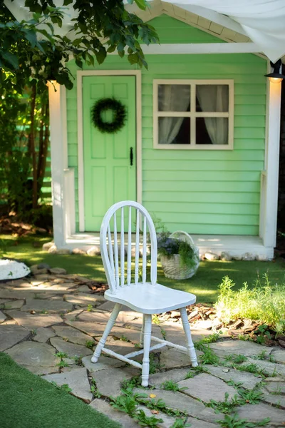 Wooden Veranda Garden Furniture Modern Lounge Outdoors Backyard Terrace House — ストック写真