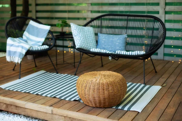 Wooden Veranda Garden Furniture Modern Lounge Outdoors Backyard Terrace House — Stockfoto