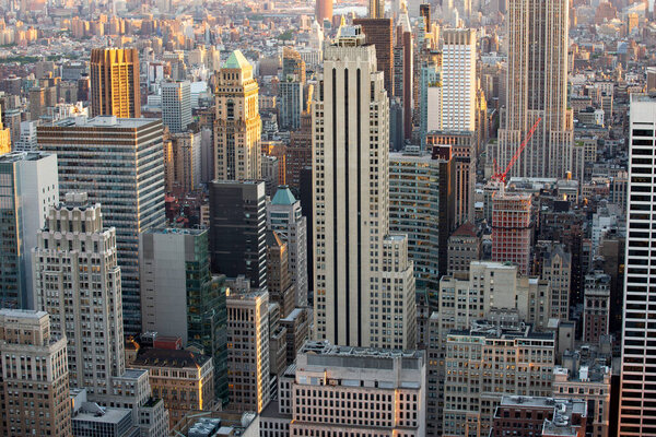 Aerial view of Manhattan skyscrapers, NYC, USA.