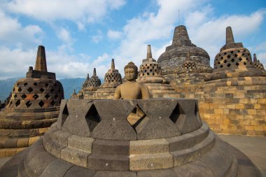 Budist tapınağındaki Buda heykeli Borobudur, Java, Endonezya