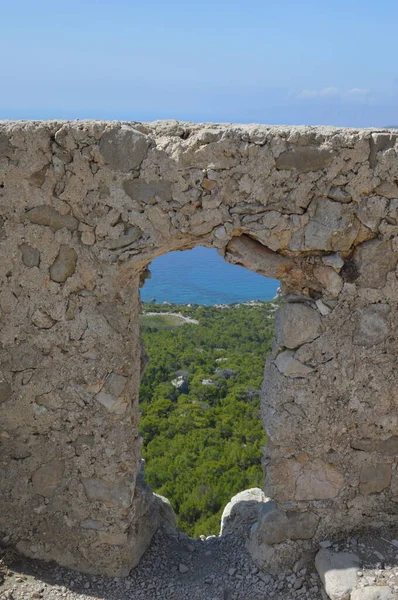 Greece Rhodes Island Monolithos Fortress Akramiti Rock Window Wall — Stock Photo, Image