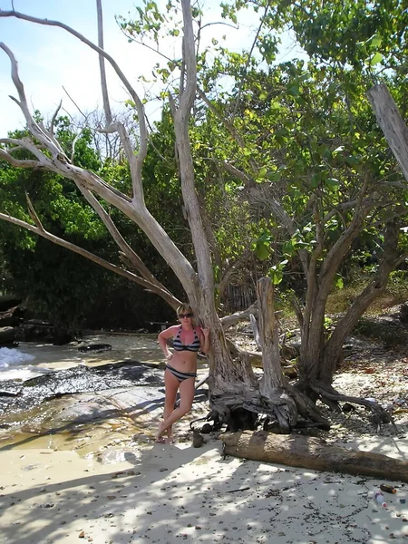 Southeast Asia Thailand Samed Island Girl Stands Tree — Stock Photo, Image