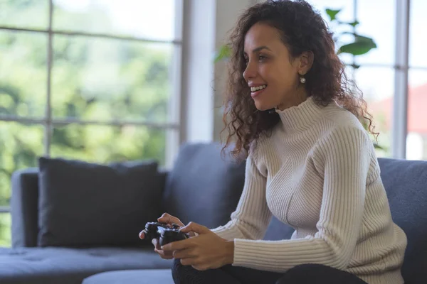 Young African American Woman Having Fun Playing Video Games Single — Stock fotografie