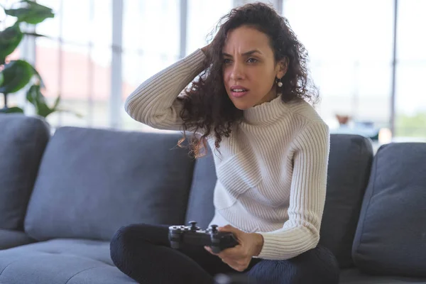 Young African American Woman Having Fun Playing Video Games Single — Stock fotografie