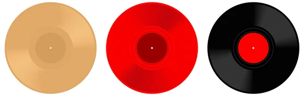 Ensemble Trois Disques Vinyle Vintage Record Rouge Noir Illustration Vectorielle — Image vectorielle