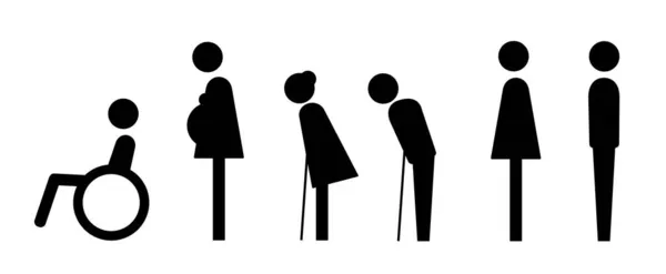 Ensemble Icônes Humaines Handicapée Enceinte Âgée Homme Femme Illustration Vectorielle — Image vectorielle