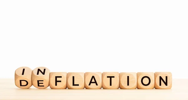 Parola Inflazione Deflazione Blocchi Legno Sul Tavolo Copia Spazio — Foto Stock