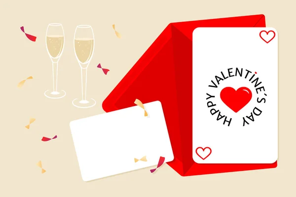 封筒付きのバレンタインデーカード組成物 空白のカードとシャペーンの2つのガラス — ストックベクタ