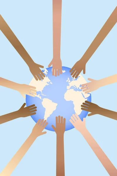 Multiethnic Hands Globe Earth Day People World Concept Vector Illustration — Vector de stock