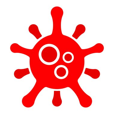 Kırmızı Coronavirus hücre simgesi beyaz arka planda izole edildi. Düz vektör illüstrasyonu