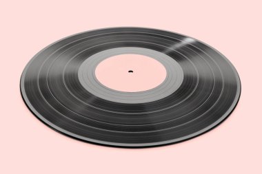 Pembe arka planda izole edilmiş vinil plak. Şablonu düzenle