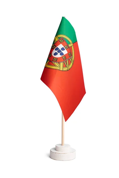 Bandeira Mesa Pequena Portugal Isolada Sobre Fundo Branco — Fotografia de Stock