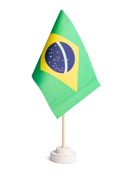 Bandeira Mesa Pequena Brasil Isolada Fundo Branco — Fotografia de Stock