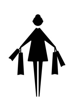 Beyaz arka planda izole edilmiş alışveriş torbaları olan Kadın Simgesi. Vektör illüstrasyonu