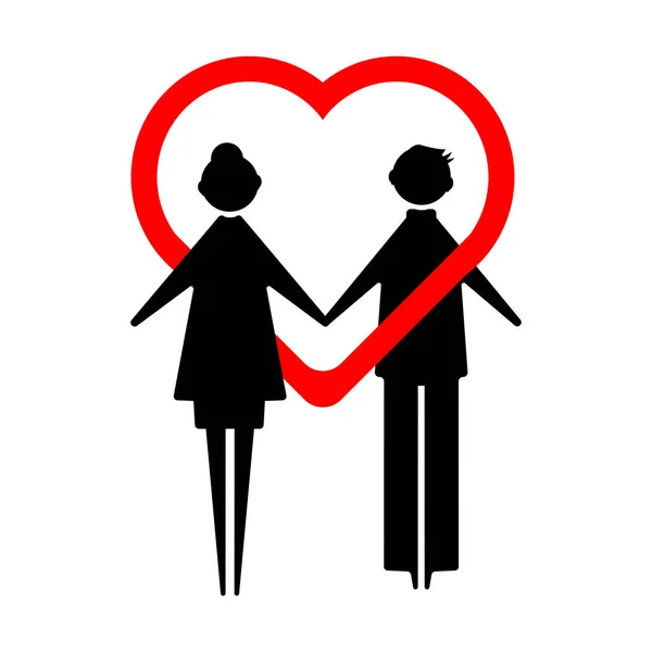 Konsep Pasangan Cinta Ikon Pria Dan Wanita Berpegangan Tangan Dengan - Stok Vektor