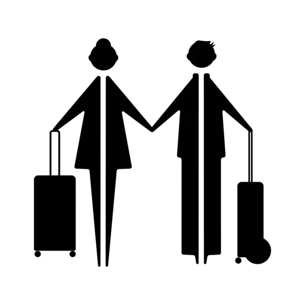 Casal Viajante Vai Férias Ícone Mulher Homem Com Sacos Viagem —  Vetores de Stock