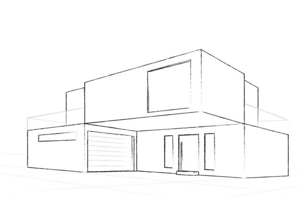 Moderne Huis Gebouw Schets Architectonisch Plan Van Een Modern Huis — Stockvector
