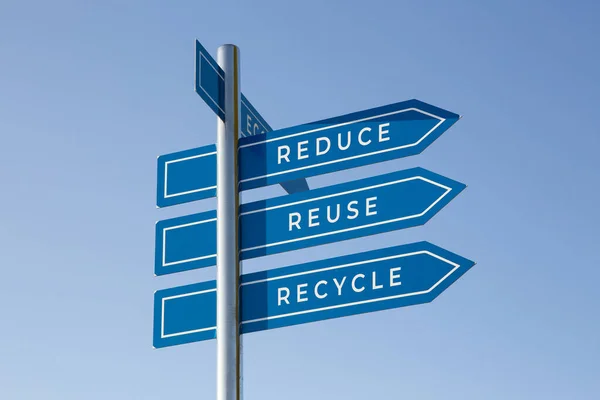 Réduire Réutiliser Recycler Les Mots Sur Panneau Isolé Sur Fond — Photo