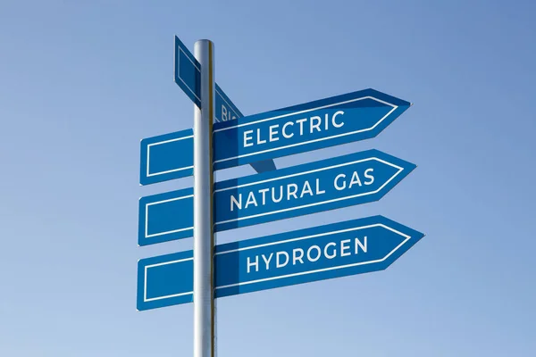 Vehicle Alternative Energy Concept Electric Natural Gas Hydrogen Words Signpost — 스톡 사진