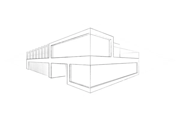 Architectonische Schets Van Een Eigentijds Huis Bouwarchitectuur Ontwerpen Lijn Kunst — Stockvector
