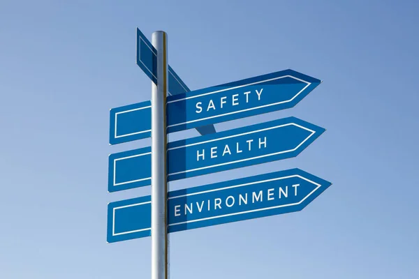 Bezpieczeństwo Zdrowie Środowisko Drogowskaz Błękitny Niebo Koncepcja Zdrowego Stylu Życia — Zdjęcie stockowe