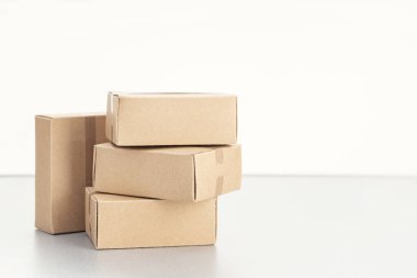 Pile of blank Cardboard boxes isolated. Template Mock up. Copy space