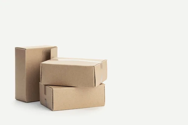 Pile Blank Cardboard Boxes Isolated White Background Template Mock Copy — Fotografia de Stock