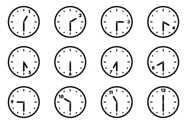 每一个半小时设置一组模拟时钟图标 12小时后半小时后的版本 矢量说明 — 图库矢量图片