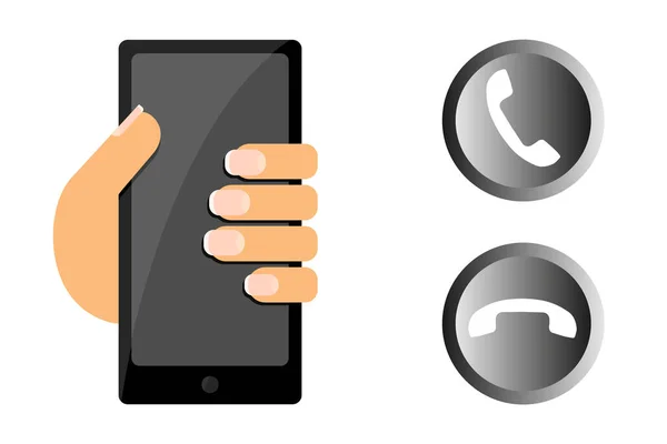 Hand Houden Van Een Smartphone Twee Telefoonknop Pictogram Voor Web — Stockvector