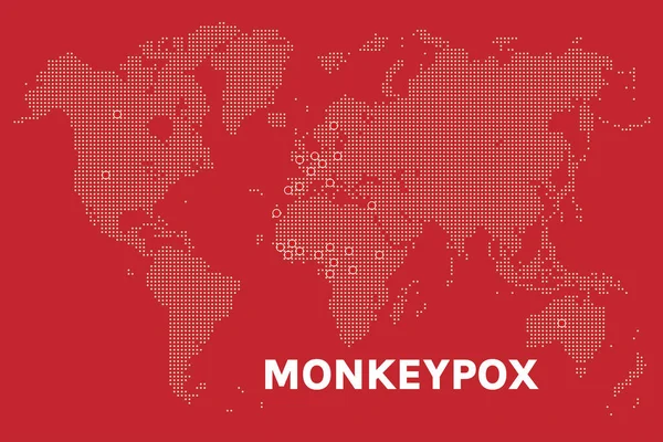 Mapa Mundial Rojo Con Texto Monkeypox Ilustración Vectorial — Vector de stock