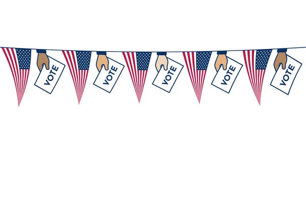 Guirnalda Mano Con Papeleta Voto Banderas Americanas Aisladas Sobre Fondo — Archivo Imágenes Vectoriales