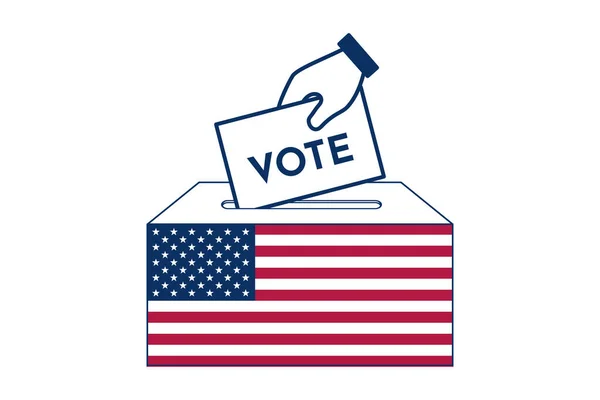 Ruční Vkládání Hlasovacích Lístků Volební Urny Vlajkou Usa Ikona Hlasování — Stockový vektor