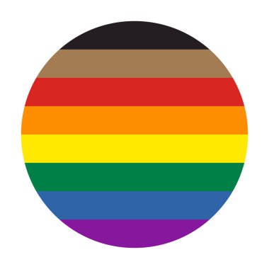 Kuru ve kahverengi çizgili yeni Gökkuşağı ikonu Gurur Bayrağı. LGBT topluluğunun sembolü. Vektör çizimi. Uygulamalar ve web siteleri için düz vektör düğmesi