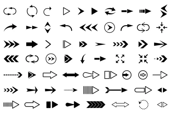 箭头图标集 现代简单的箭头收集 平面矢量图解 — 图库矢量图片