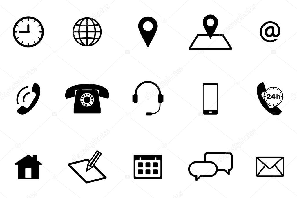 Contact icon set for web and mobile. Communication symbol collection. Flat vector illustration
