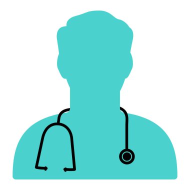 Steteskop ikonu olan erkek doktor. Düz vektör illüstrasyonu