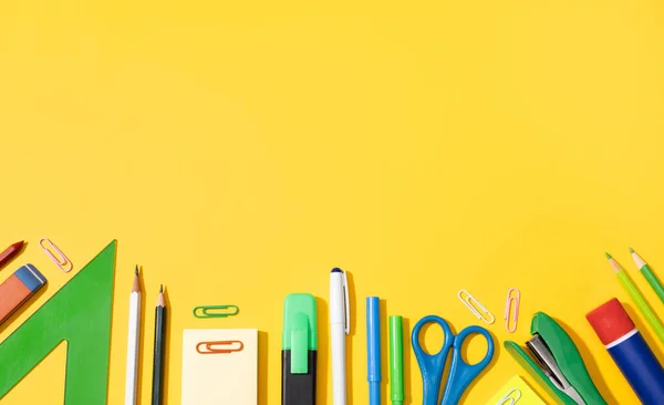 Back School Background Copy Space Variety Office School Supplies Yellow — Fotografia de Stock