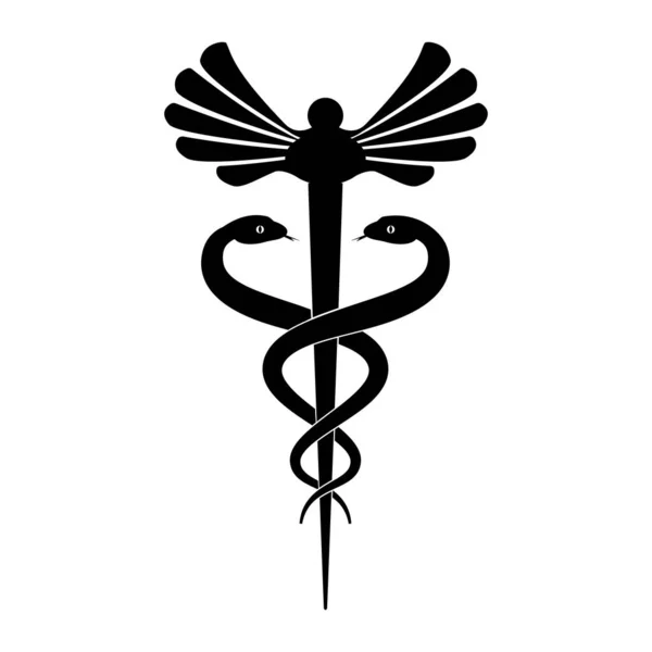 Caduceus Staff Hermes Icon Isolated White Background Symbol Commerce Negotiation — Vettoriale Stock
