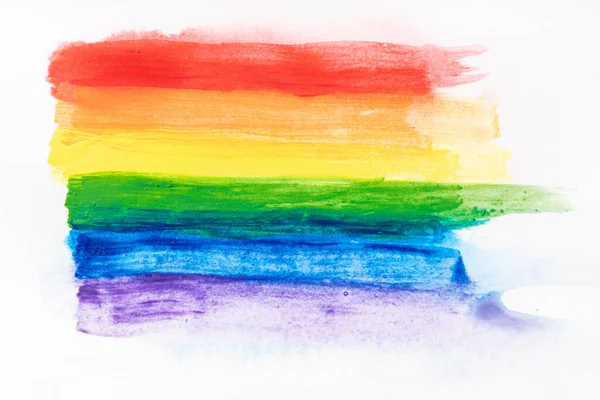 Rainbow Pride Flag Hand Painted Watercolors Isolated White Canvas Paper — Foto Stock