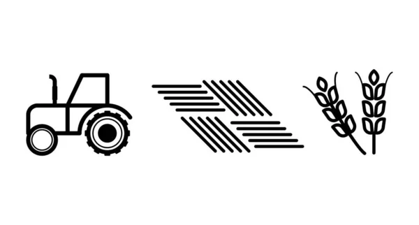 Agriculture Icons Tractor Wheat Land Outline Style Vector Illustration — Stok Vektör
