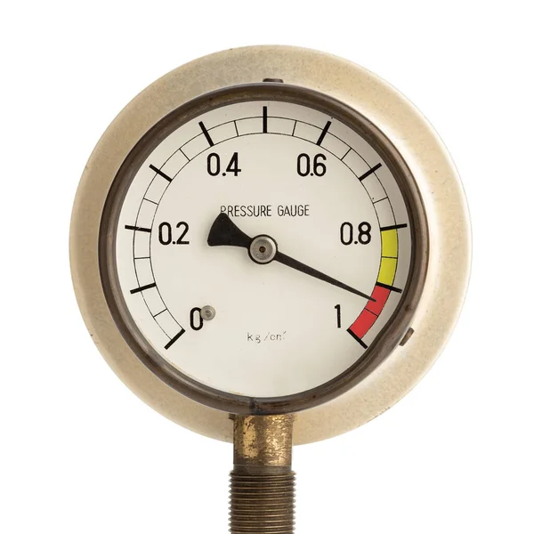 Pressure Gauge Marking High Readings Isolated White Background High Pressure — Stok fotoğraf