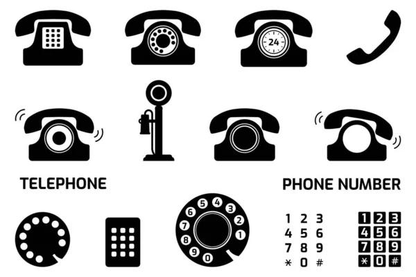 Retro Telephone Icon Set Collection Vintage Telephone Symbols Flat Vector —  Vetores de Stock