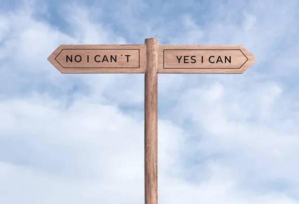 Yes Can Concept Can Signpost Two Messages Way Sky Background — Foto de Stock